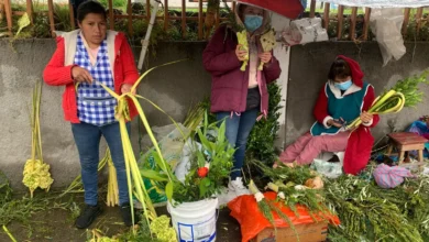 Venta de artesanías con palma de cera en iglesias de Ambato.