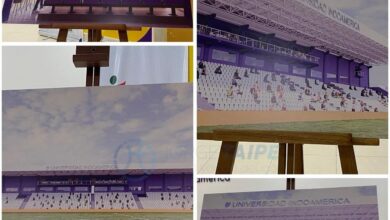 La tribuna del Estadio Indoamérica Bellavista en construcción.