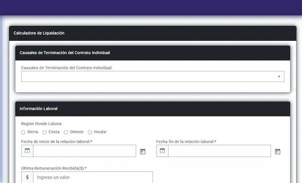 Calculadora oficial del Ministerio de Trabajo.