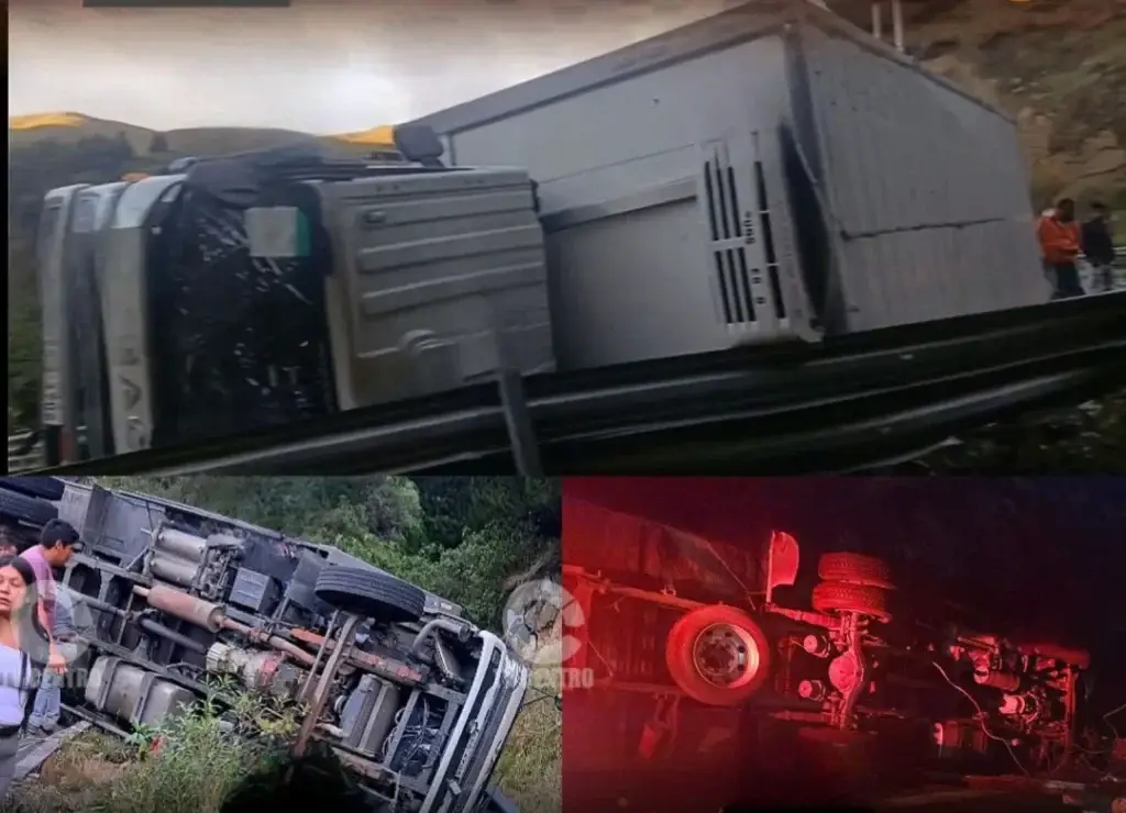 Camión se volcó en la vía Guaranda - Riobamba.