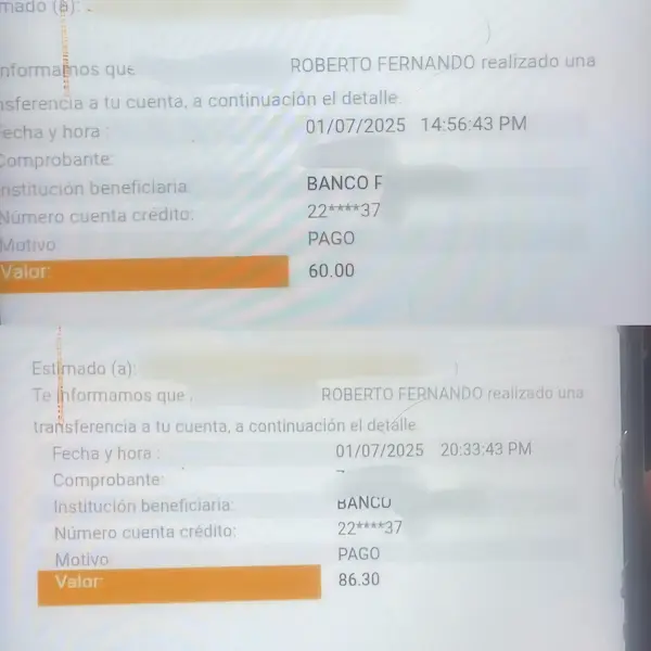 La joven tiene imágenes de las supuestas transferencias realizadas