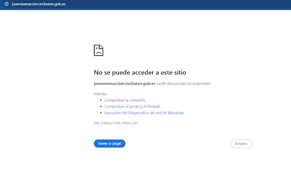 Página para registrarse en el programa.