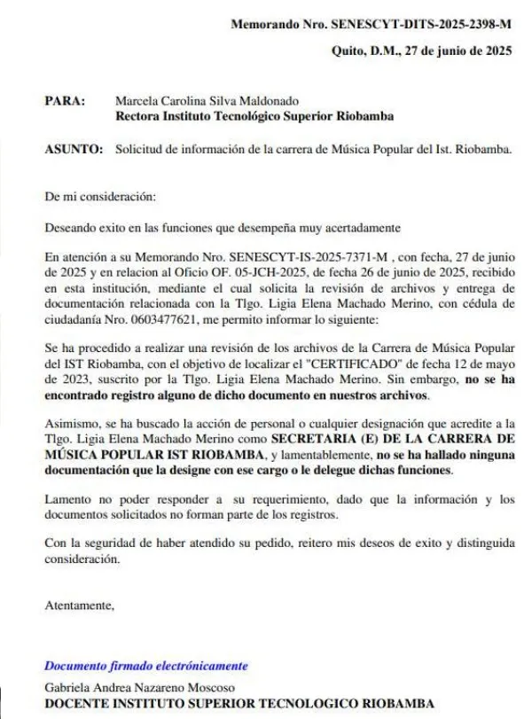 Respuesta de la Senescyt.