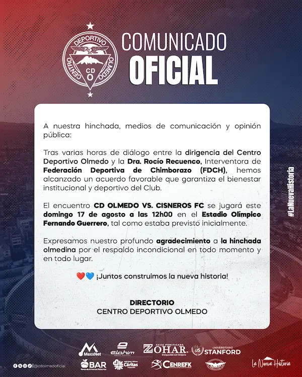 Segundo comunicado de Olmedo.