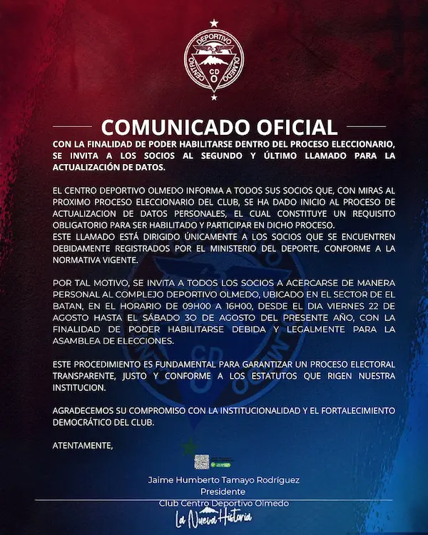 Comunicado oficial del club.