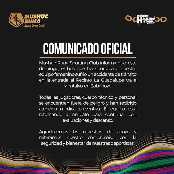 Comunicado oficial de Mushuc Runa.