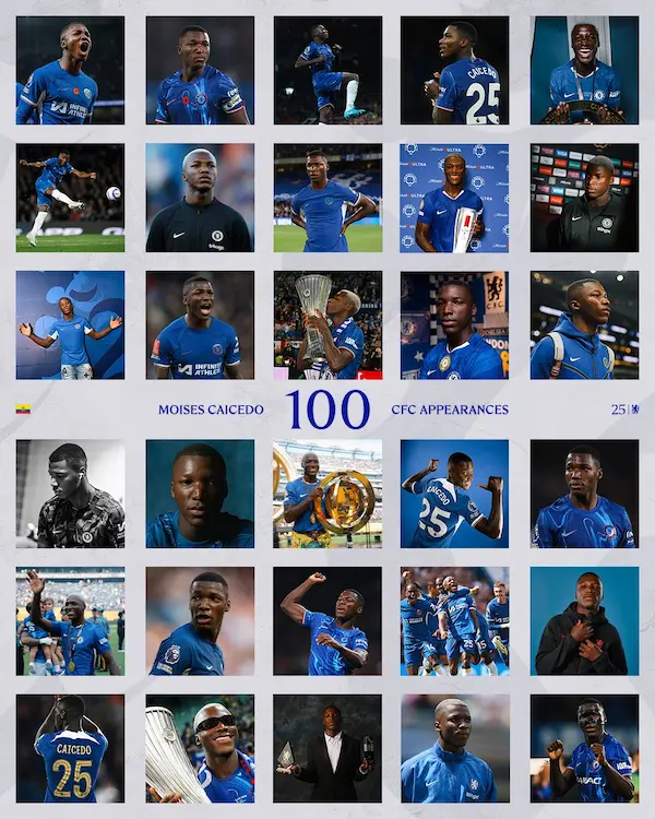 100 partidos de Moisés Caicedo en el Chelsea.