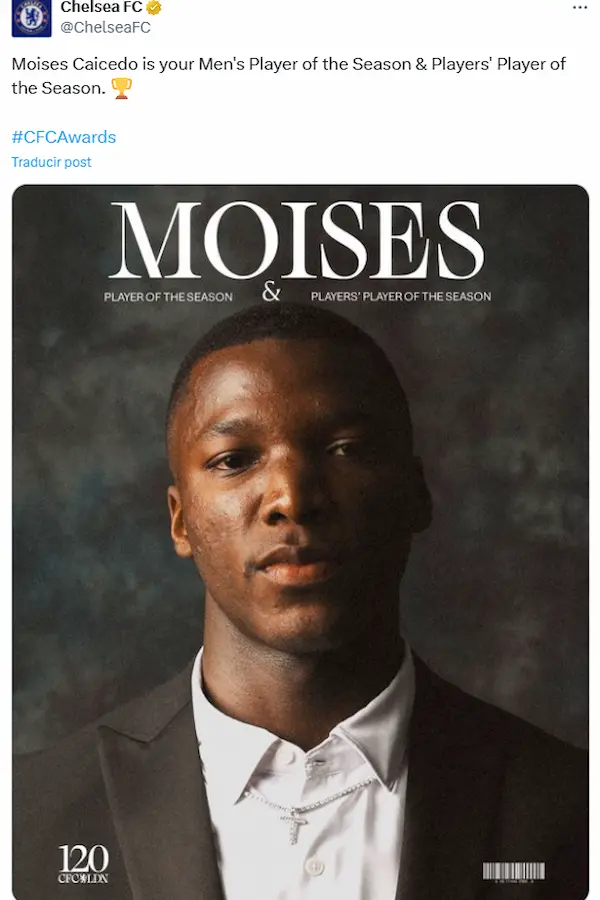 Reconocimiento a Moisés Caicedo en mayo de este año.