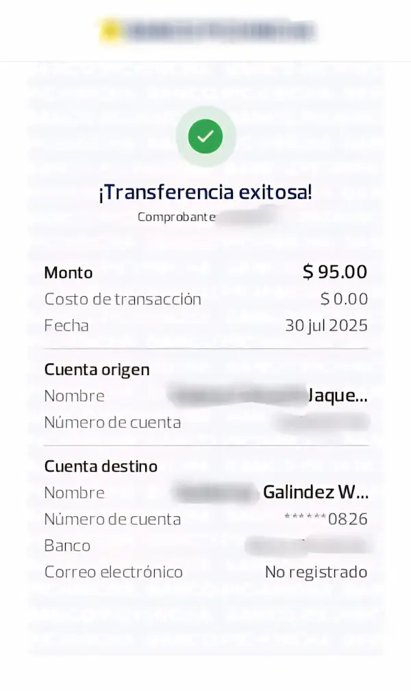 Comprobante que el joven hizo la transacción