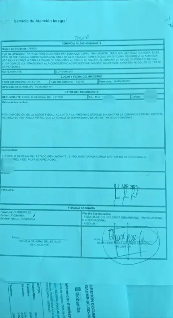 Denuncia que reposa en la Fiscalía de Chimborazo