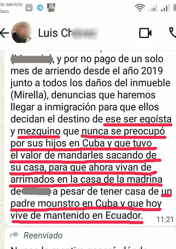 Supuesta amenaza que le habría enviado el hijo de la denunciada