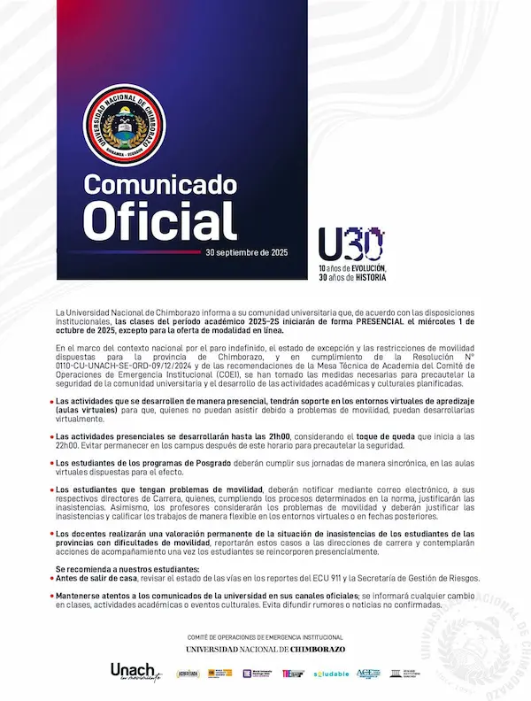 Comunicado oficial de la UNACH