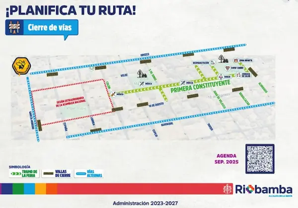 Cierres viales por el 11 de septiembre en Riobamba