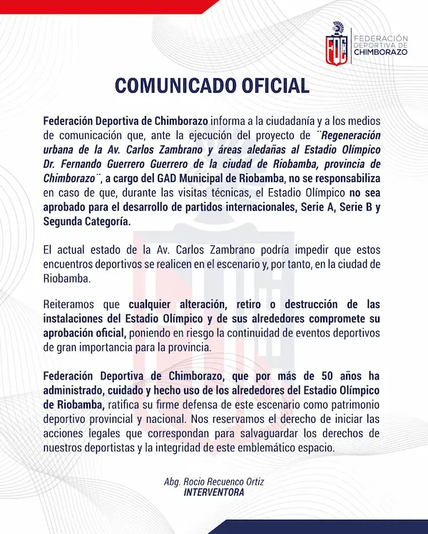 Comunicado oficial de la FDCH.