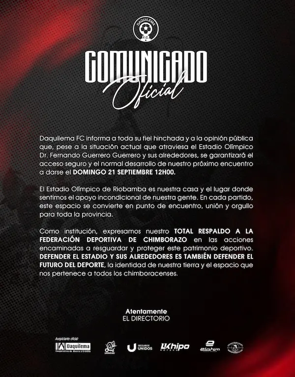 Comunicado del equipo.
