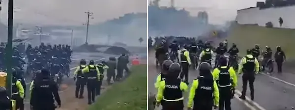 Policías y militares controlando las manifestaciones