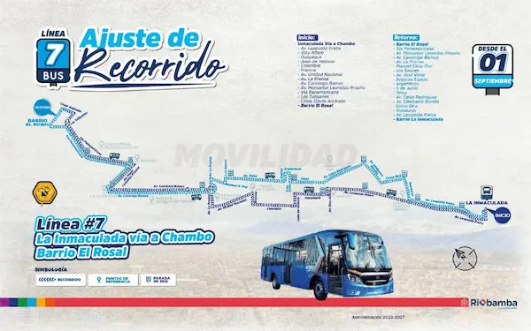 Ruta de la línea 7 de buses en Riobamba