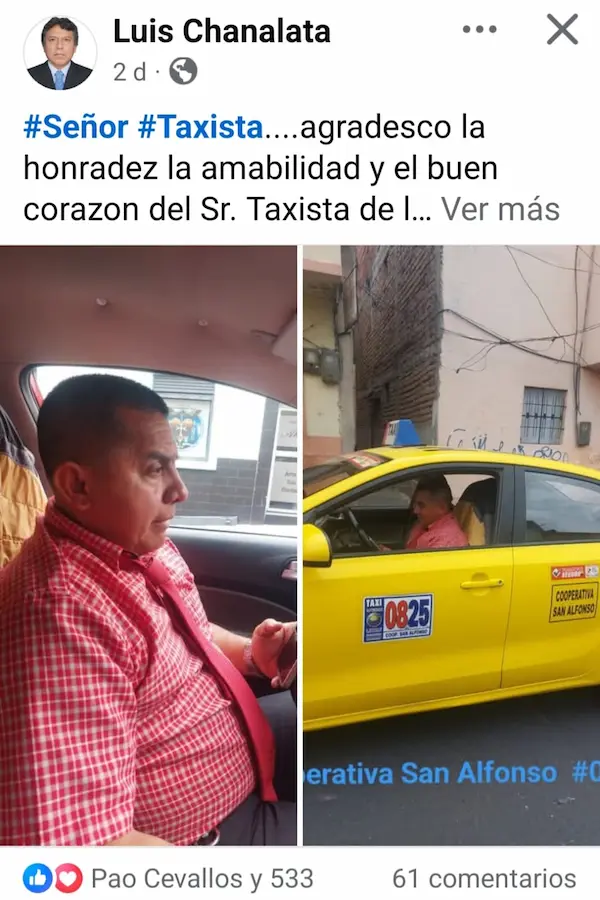 Luis Chanalata publicó, en su página de Facebook (Meta), la noble acción del 'canario'