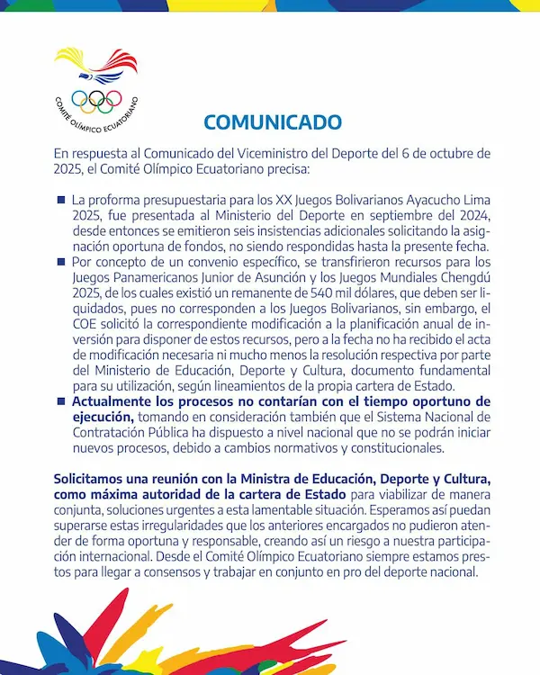 Comunicado del COE este 8 de octubre.