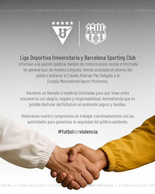 Comunicado de Liga de Quito y Barcelona.