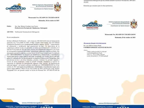 Documento enviado a la Prefectura de Chimborazo.