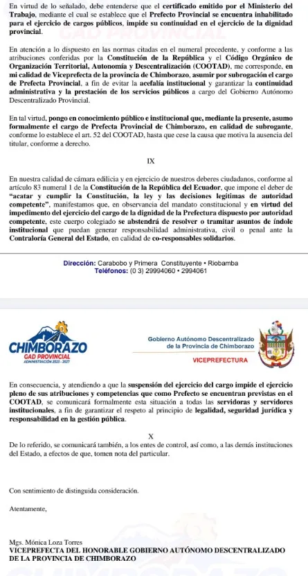Loza asume la Prefectura de Chimborazo por subrogaciónv