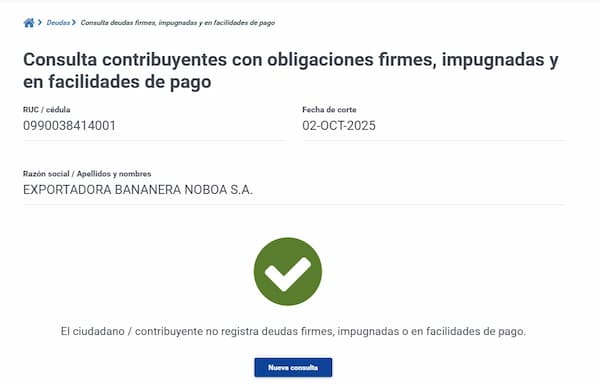 deuda de la exportadora noboa ya no existe en el sri