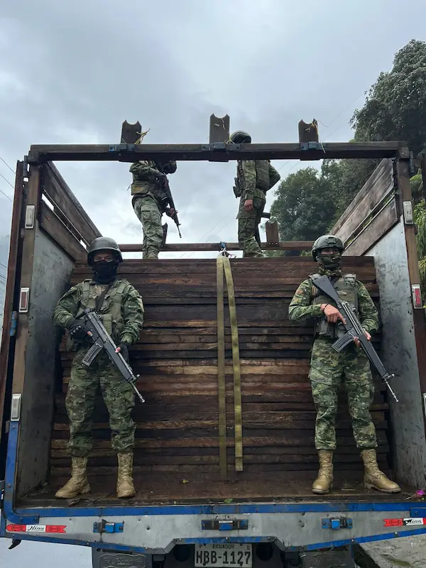 Ejército ecuatoriano decomisa 300 tablones de madera ilegal