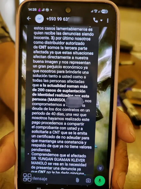 En esta parte del mensaje se le pide que no formule la denuncia 