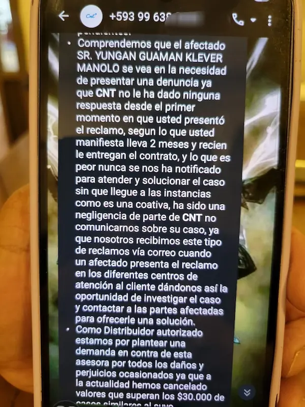 Presuntamente, en este mensaje se reconoce el problema y se comprometen a solucionarlo