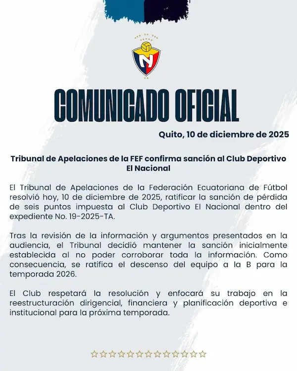 Comunicado oficial del club.