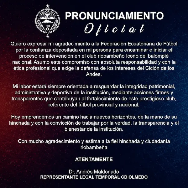 Pronunciamiento de Andrés Maldonado.