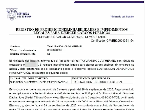 Impedimento para ejercer un cargo público.