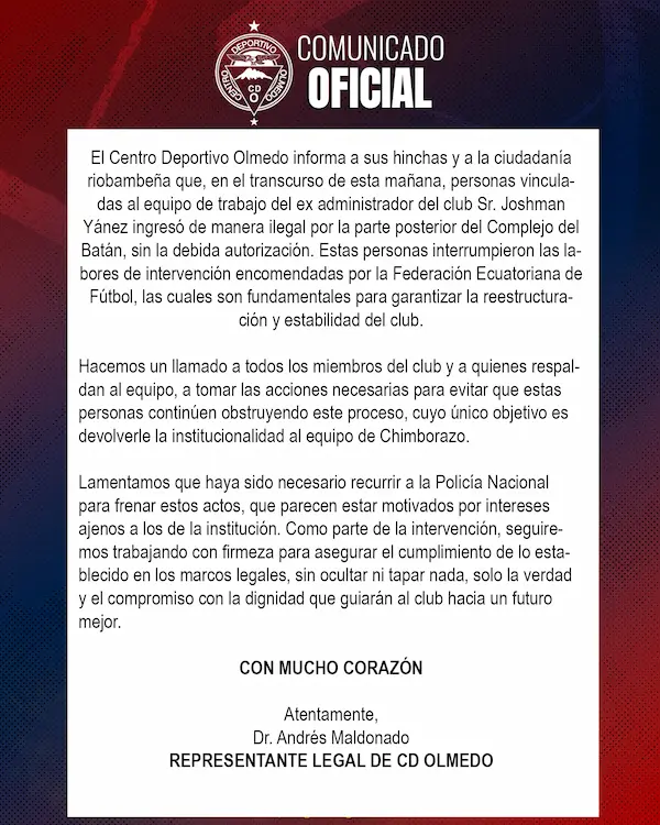 Comunicado oficial del club.