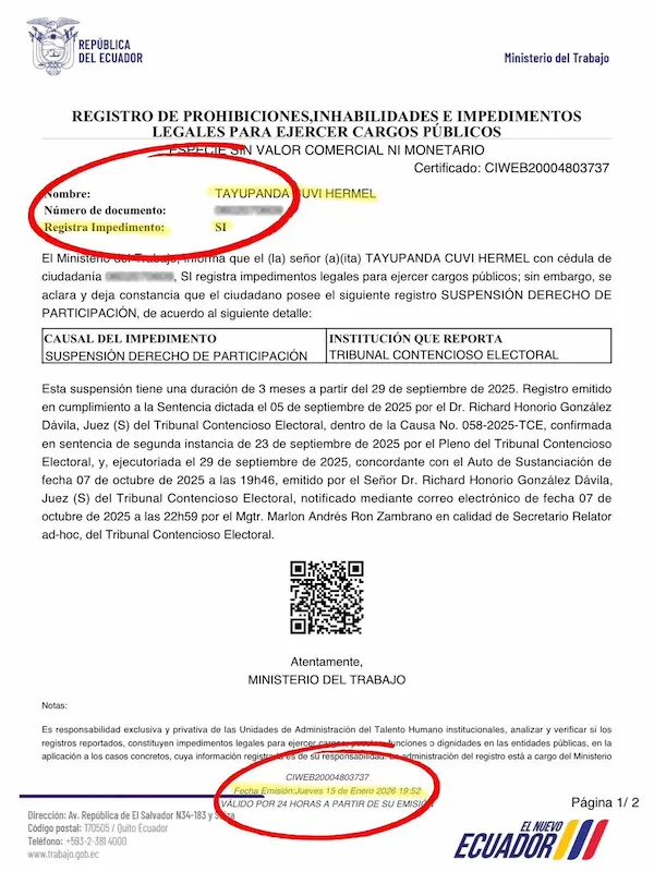 Certificación del Ministerio del Trabajo