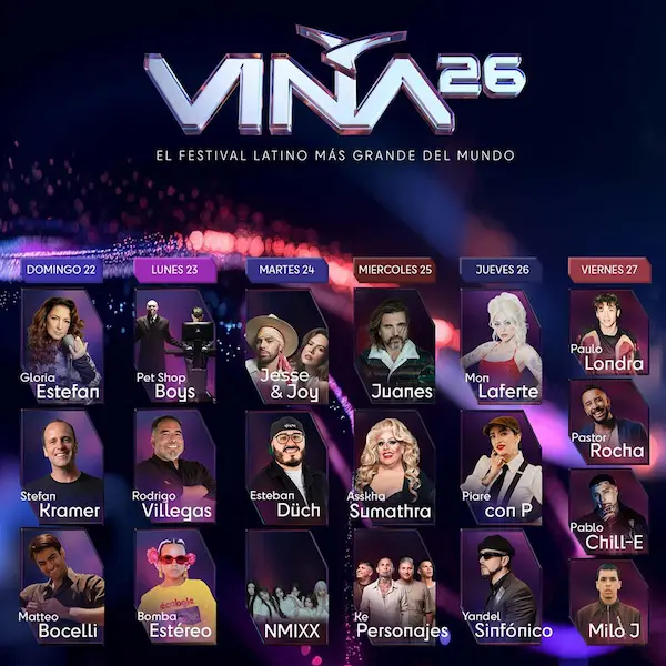 Programación oficial de Viña del Mar 2026 por día