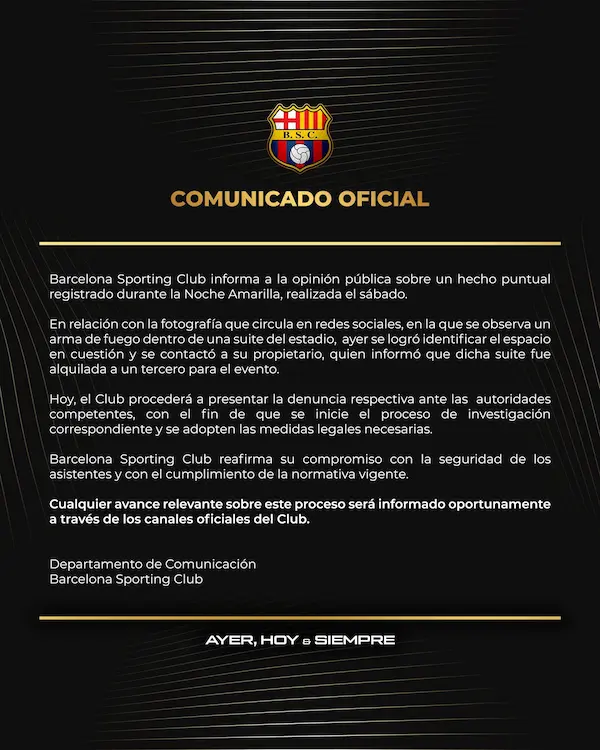 Comunicado oficial de Barcelona SC.