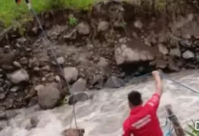 Bomberos de Chimborazo rescataron a perro de torrentoso río