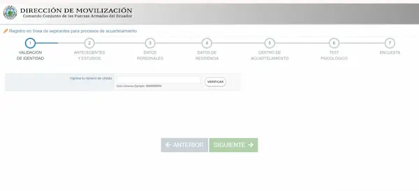 Captura de pantalla de la página web de resgistro.