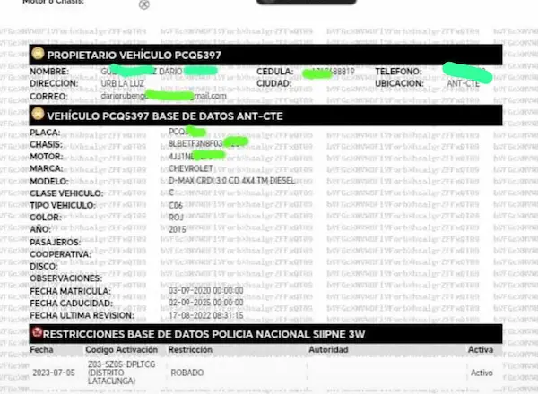 Reporte que certificó lo actuado
