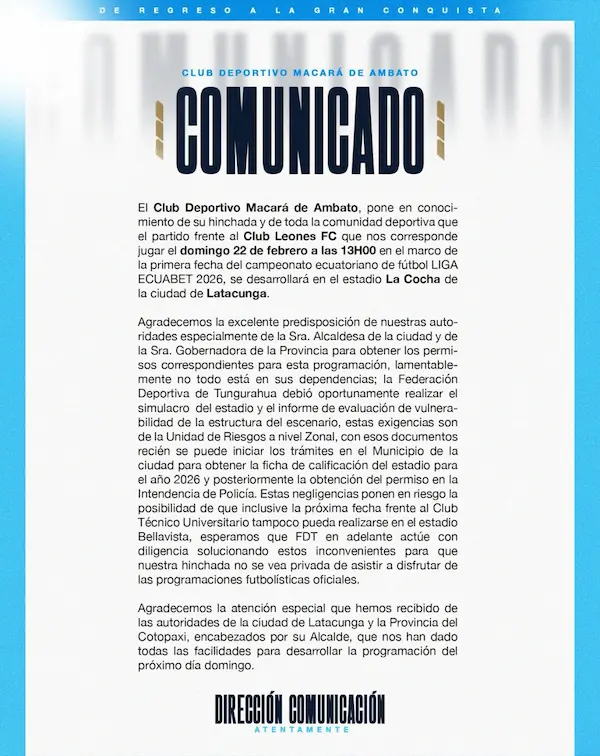 Comunicado oficial del equipo celeste.