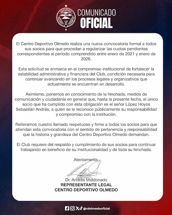 Comunicado oficial del club.