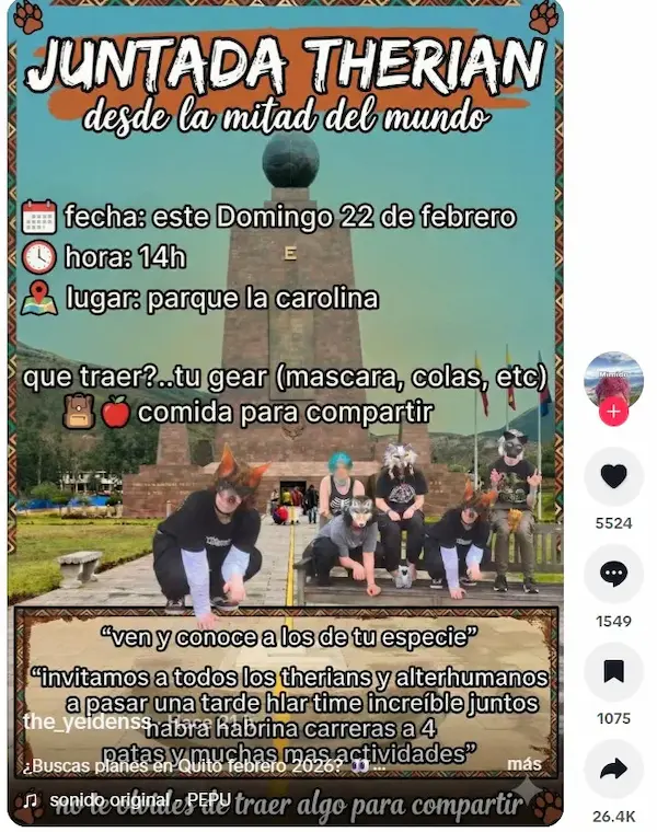 Los therians de Ecuador se autoconvocan en Quito. 