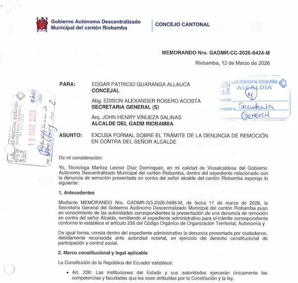 Documento enviado por Marítza Díaz donde se excusa al no querer participar.