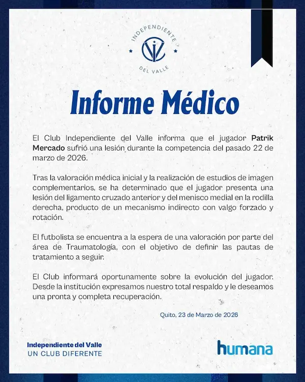 Comunicado oficial de Independiente del Valle.
