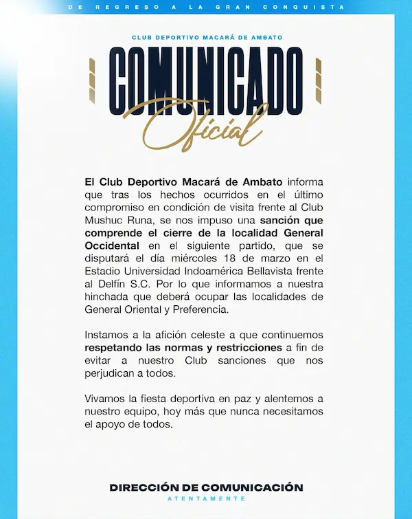 Comunicado oficial del club celeste.