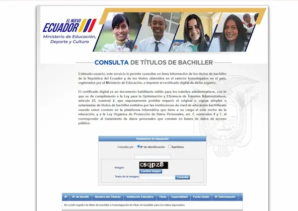 Portal oficial para la consulta título de bachiller en línea. 