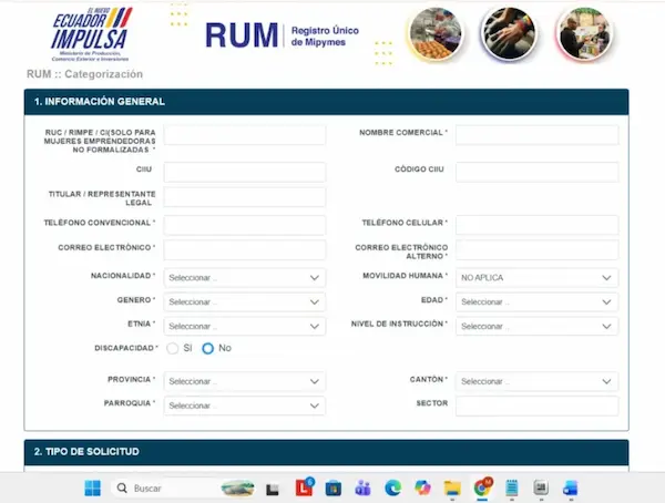 Registro Camino Violeta para formalizar a mujeres emprendedoras de Ecuador. Créditos: Captura de pantalla del sistema. 