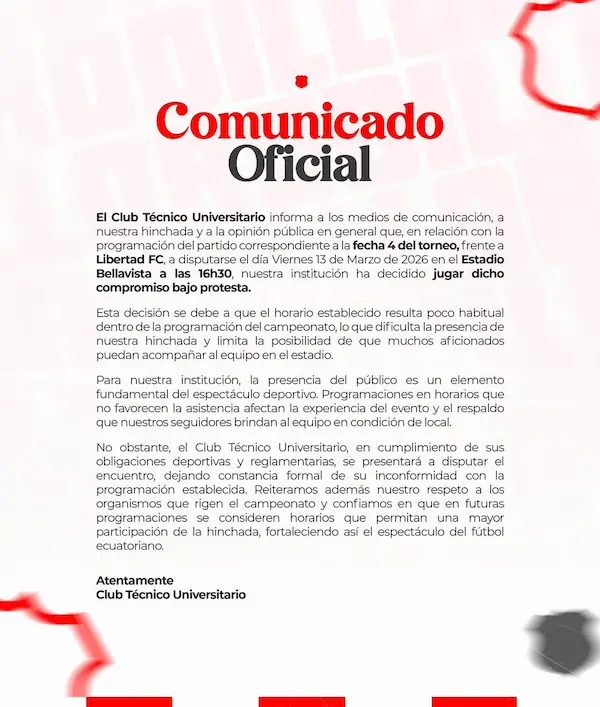 Comunicado oficial del 'Rodillo Rojo'.